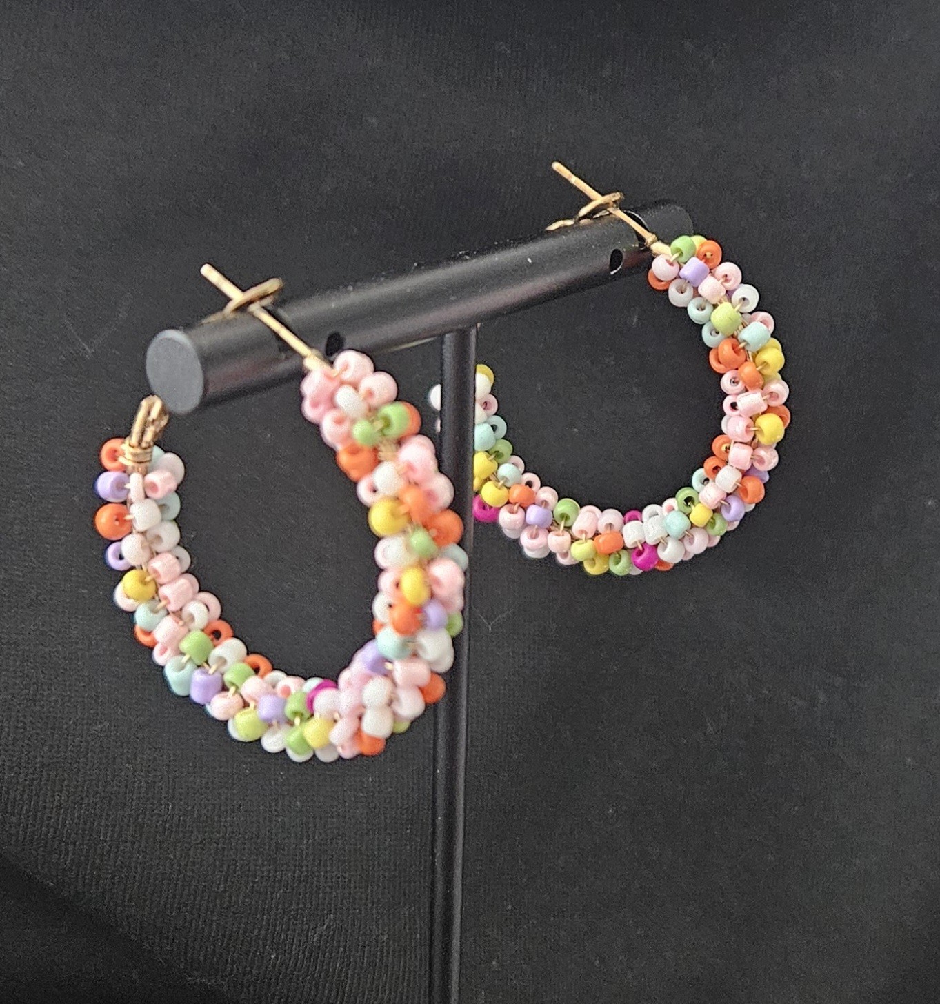Handmade Boho Beaded Hoop Earrings With Multi-Colored Seed Beads