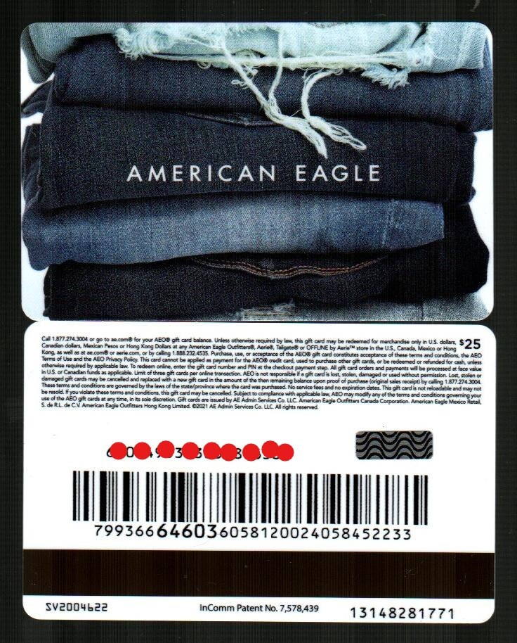 AMERICAN EAGLE Stacked Jeans, Collectible ( 2020 ) Gift Card( $0 - NO VALUE ) V2