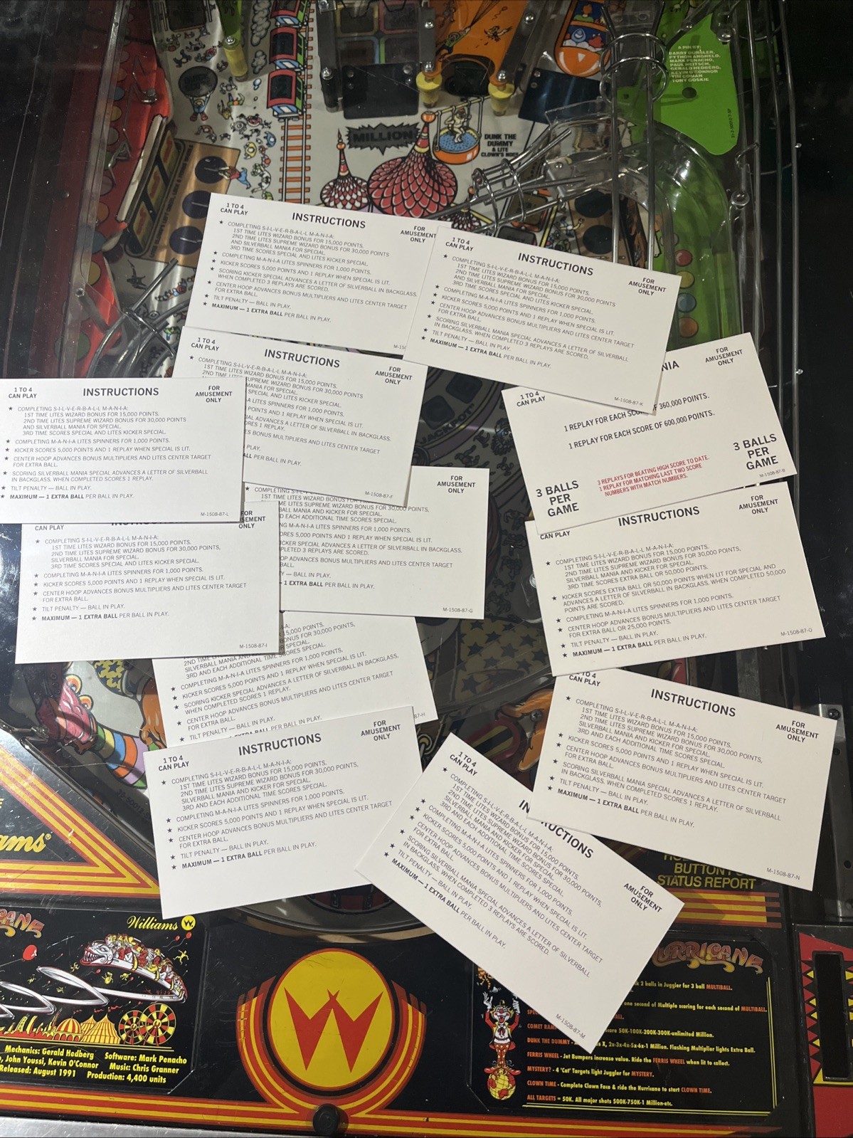 SILVER BALL MANIA (BALLY) SCORE CARDS-14 card set