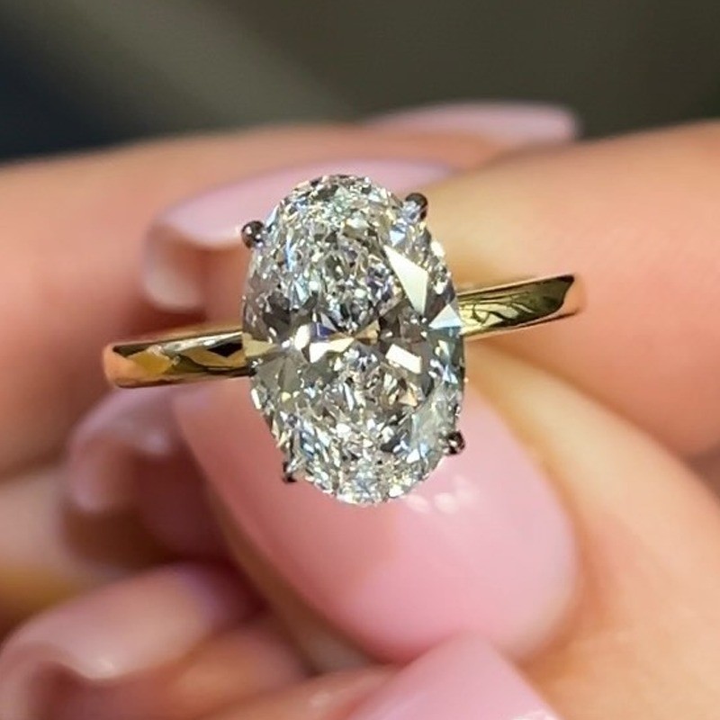 3.92 TCW Oval Cut Moissanite Solitaire Engagement Ring 14k Multitone Gold Plated