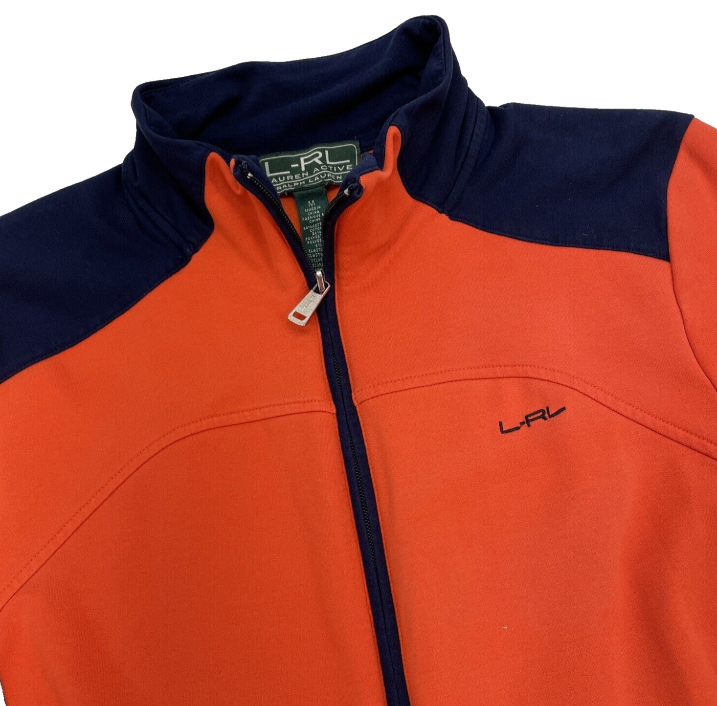 L-RL Lauren Active Ralph Lauren Full Zip Long Sleeve Woman’s M Orange Navy