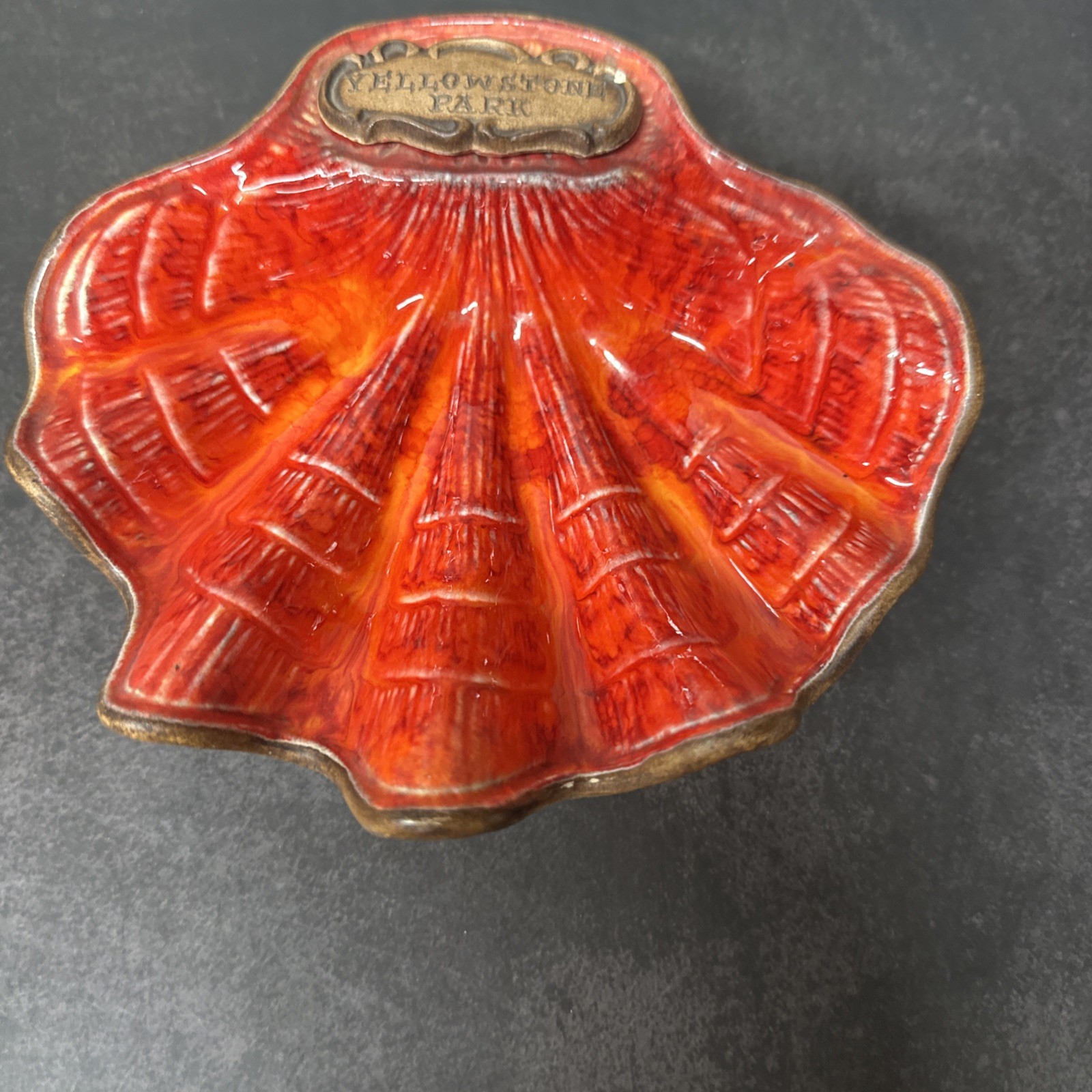 Vintage Rare Orange Yellowstone Park Ceramic Ash Tray 1960s Treasure Craft USA 