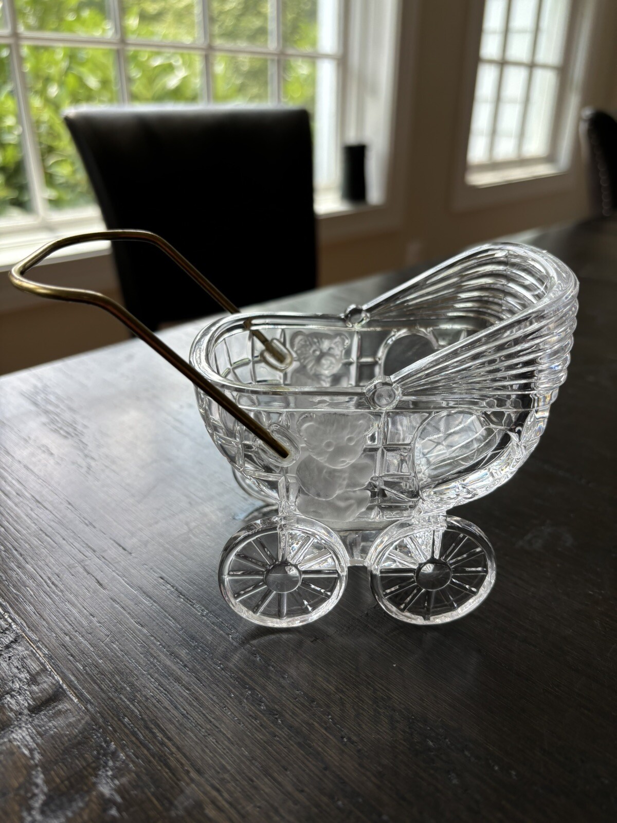 Vtg Lead Crystal Baby Carriage Pram