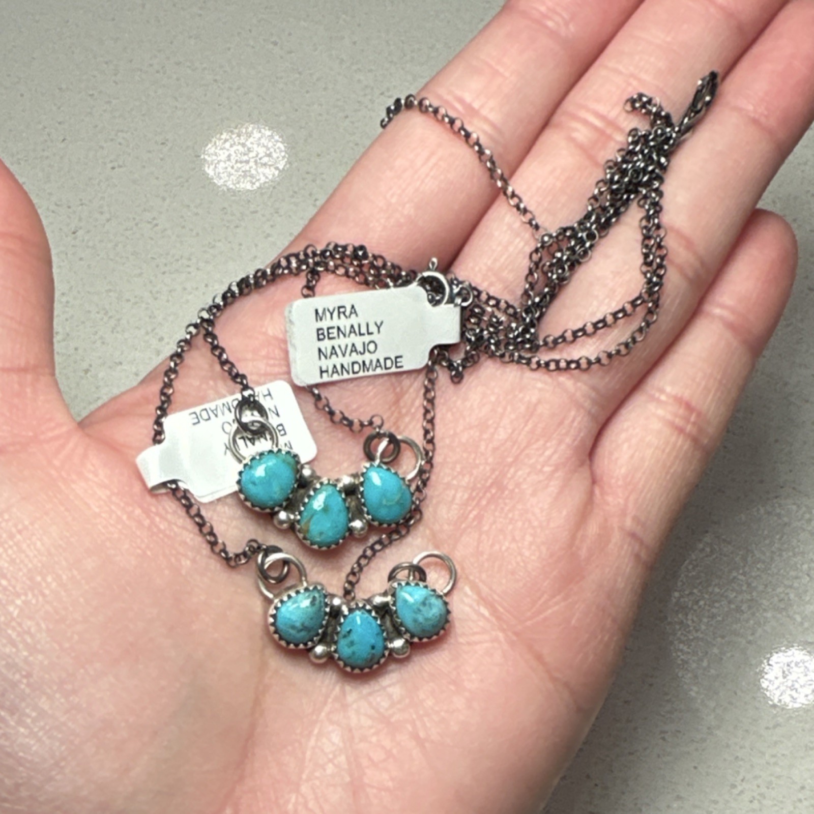 Navajo Myra Benally Handmade Kingman Turquoise Sterling Silver Necklace