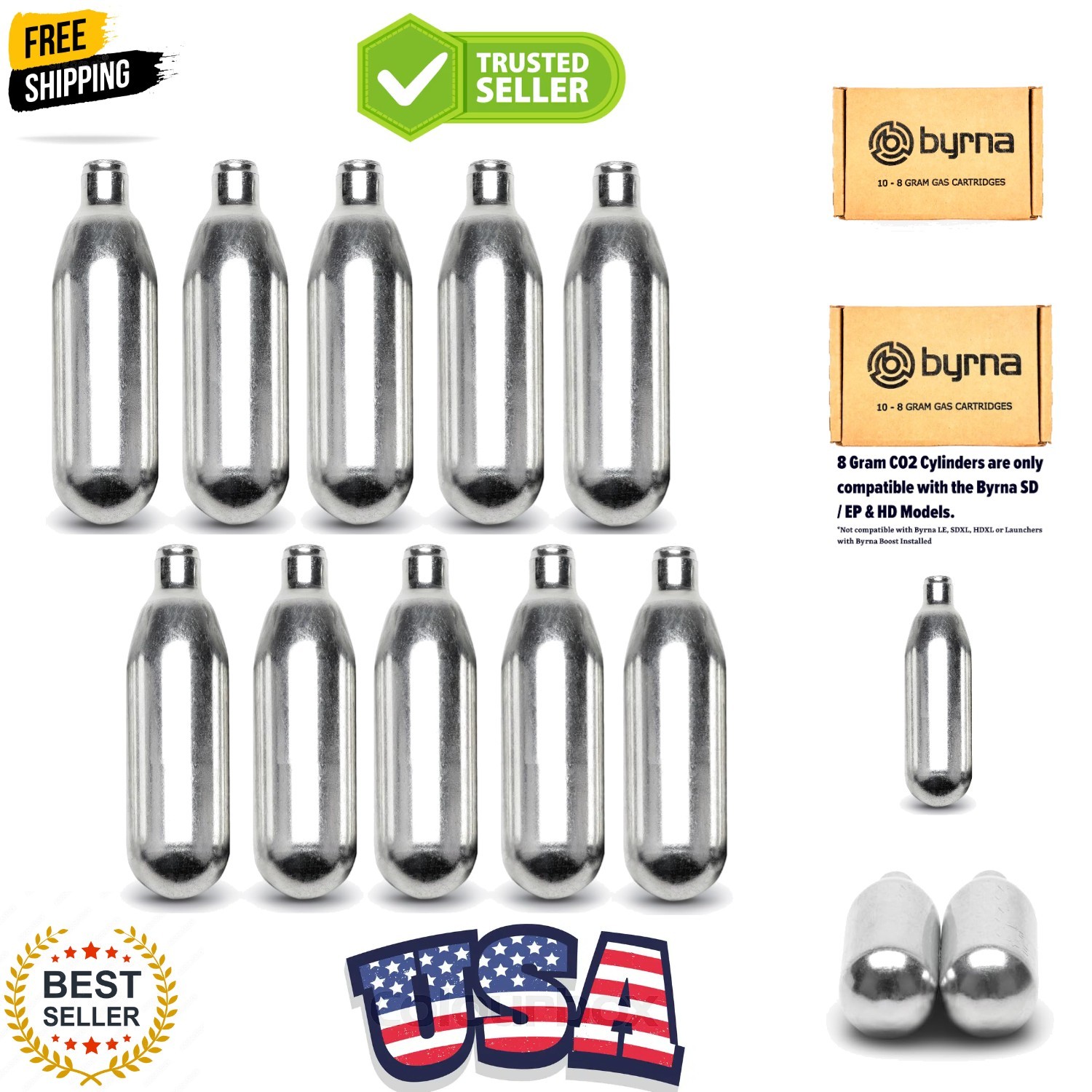 8 Gram CO2 + Oiler Cartridges | 10 Count Pack | for SD/CL/HD/EP - 9 CO2 + 1 O...