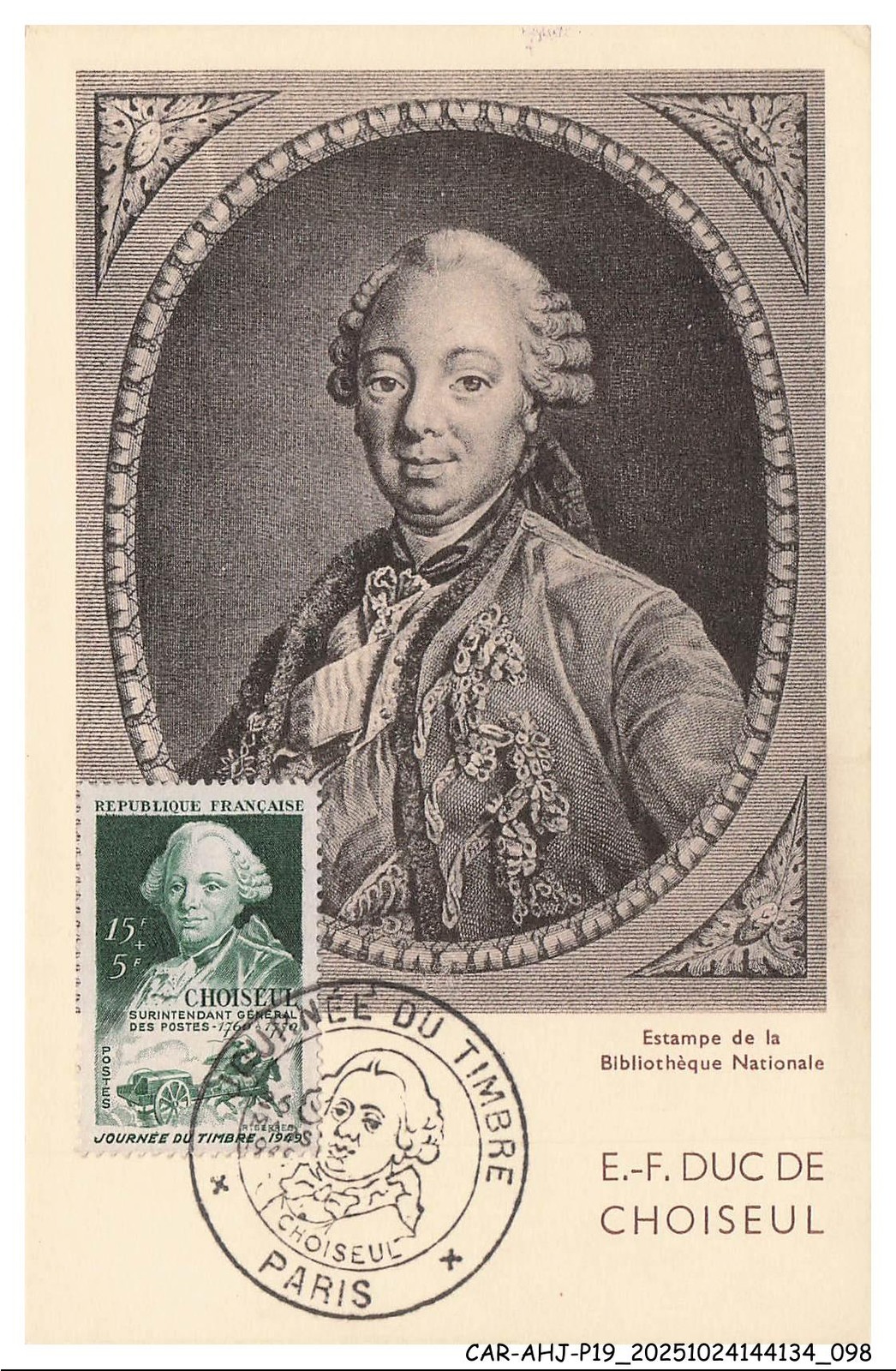CAR-AHJP19-0945-CARTE-MAXIMUM - Duke Of Choiseul - 1949