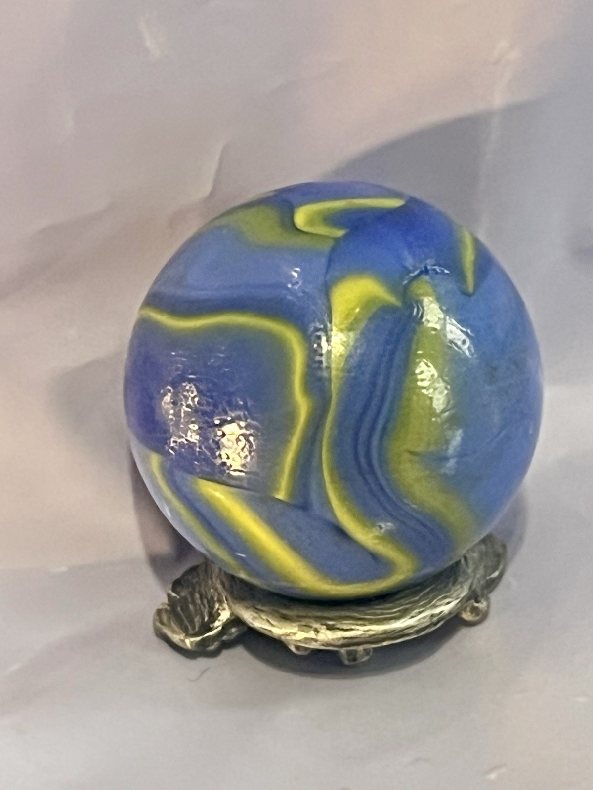 Vacor Marbles Shooter Van Gogh Blue Base Yellow Swirls Marble .97” Mint