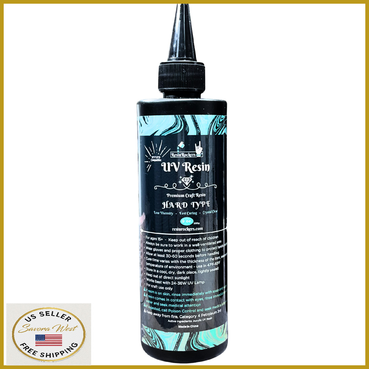 Resin Rockers UV Resin - Crystal Clear, Non-Tacky, Fast Curing, High Gloss