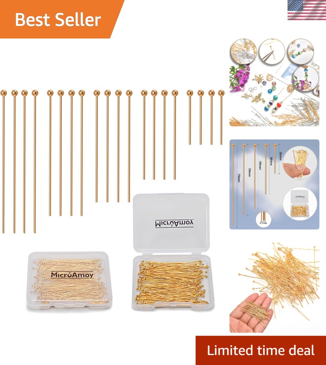 Versatile 100pcs 18K Gold Filled Jewelry Pins - Perfect for Crafts & Accessories