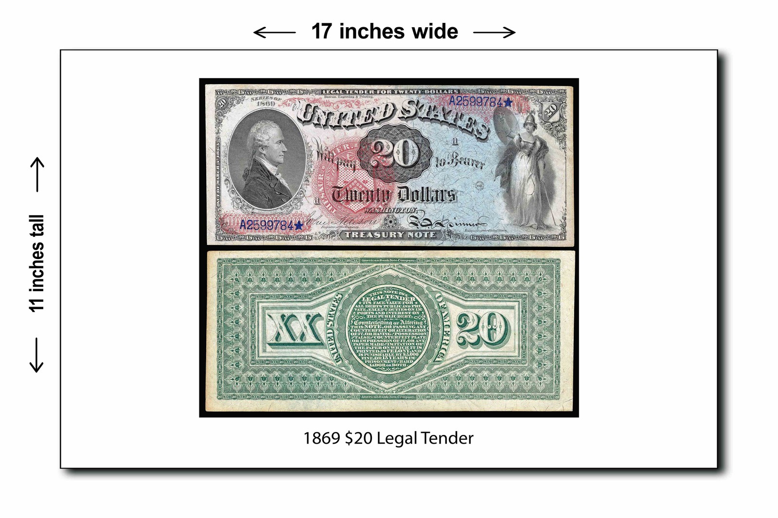 1869 $20 Legal Tender - 11x17 Poster
