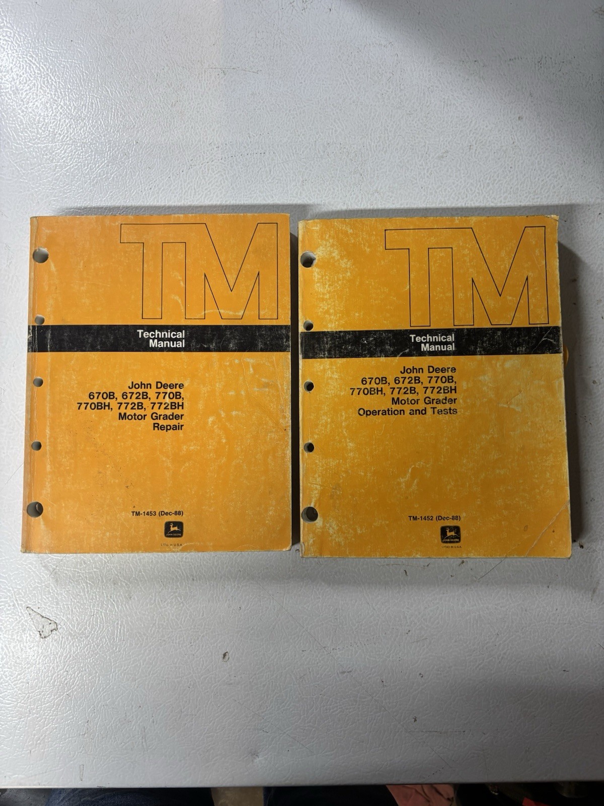 Pair Deere 670B 672B 770B 770BH 772B 772BH Grader Repair Test Manual TM1452 1453