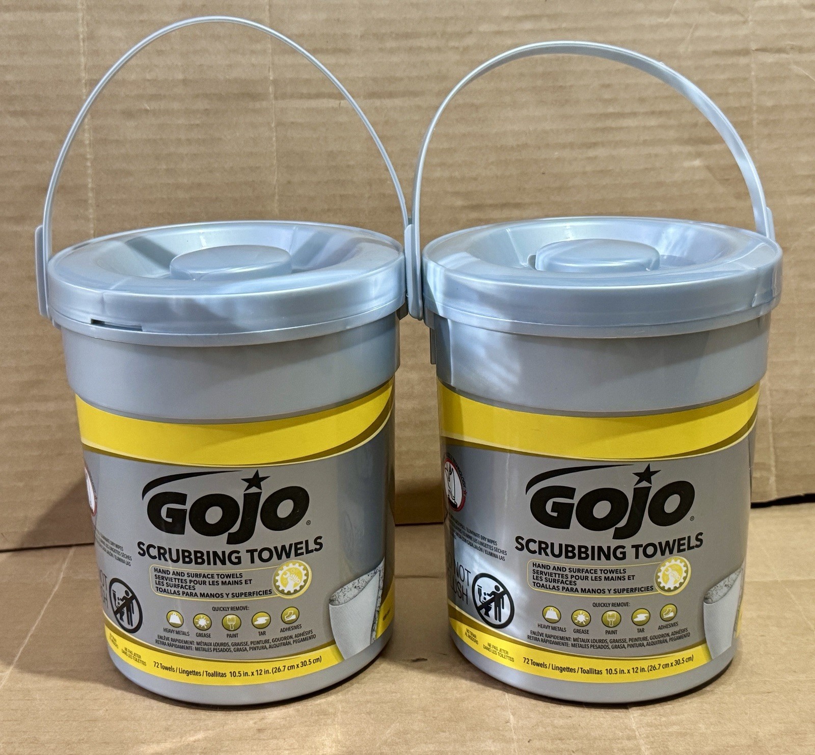 GOJO Heavy Duty Scrubbing Towels, Citrus Scent, 72 Wipes Per Canister (2 Pack)