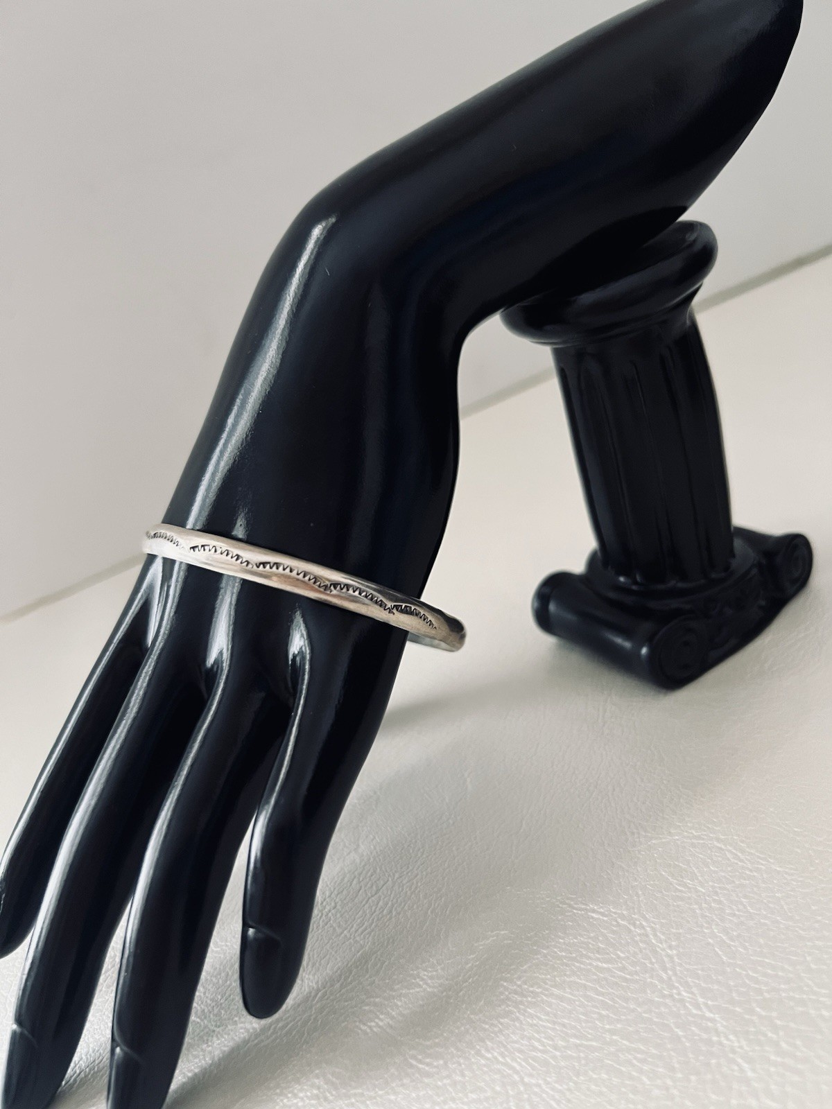 Vintage Navajo Sterling Silver Stamped Cuff Bracelet 16.4g Tahe Style Carinated