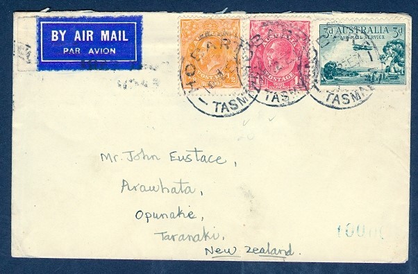 AUSTRALIA 1934 HOBART AIR MAIL KGV COMBO TO NZ