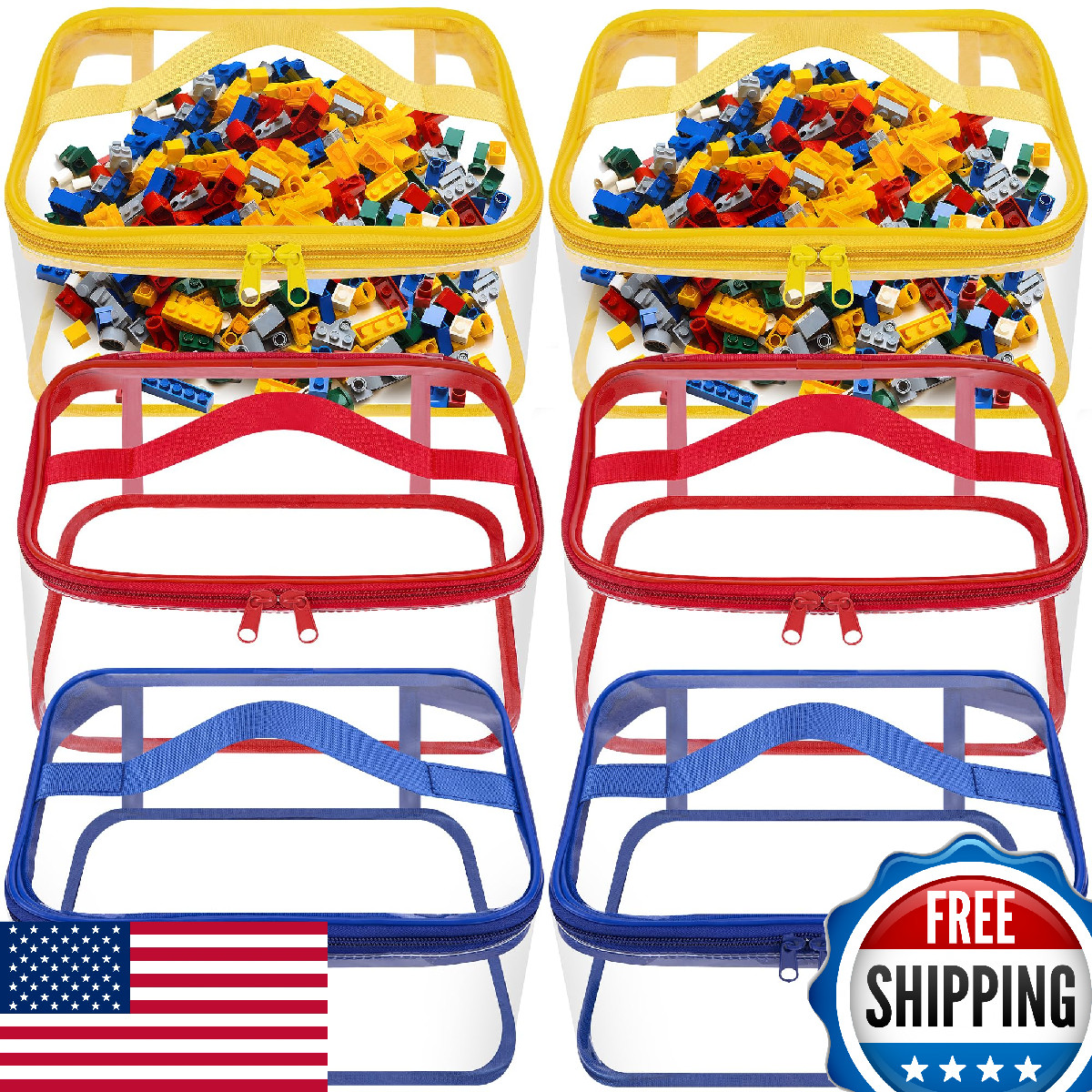 6-Pack Clear PVC Toy Storage Bags - 9.4x6.7x4.3" Transparent Organizer