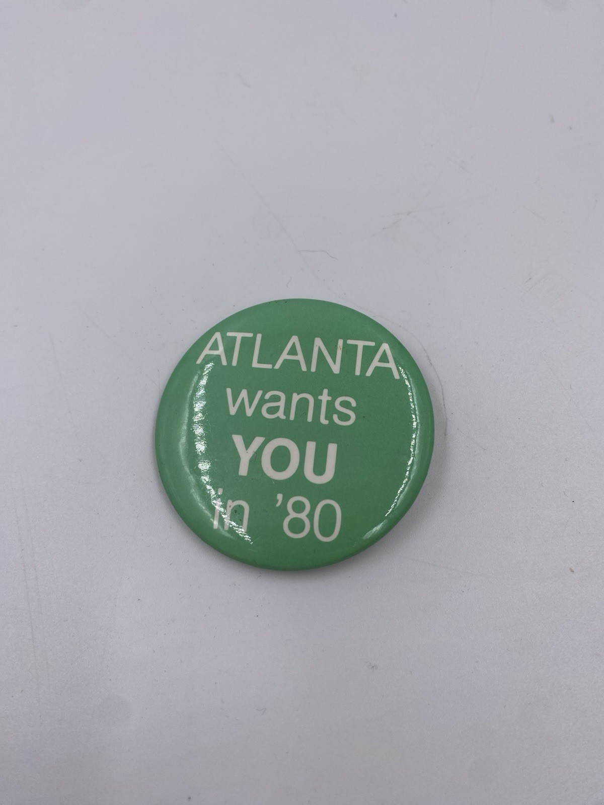 Vintage Mint Green Pinback Button ATLANTA WANTS YOU IN '80