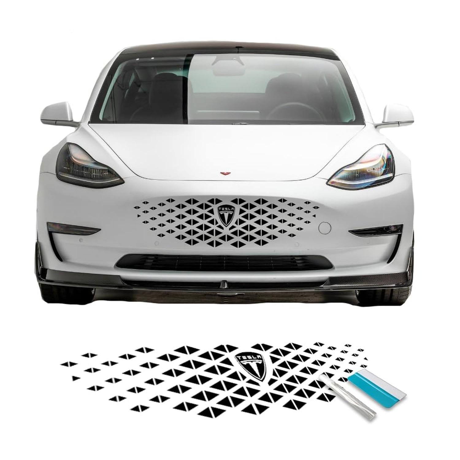 Bumper Grille Vinyl Decal Sticker - Triangle Style | Fits Tesla Model 3 & Mod...