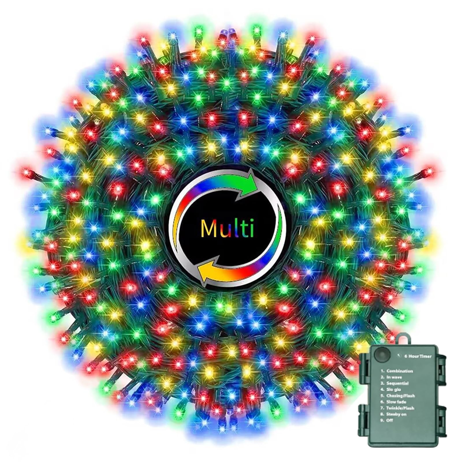 LAMPHOME Multi-Colored Battery Operated Christmas Multicolor-Green wire 