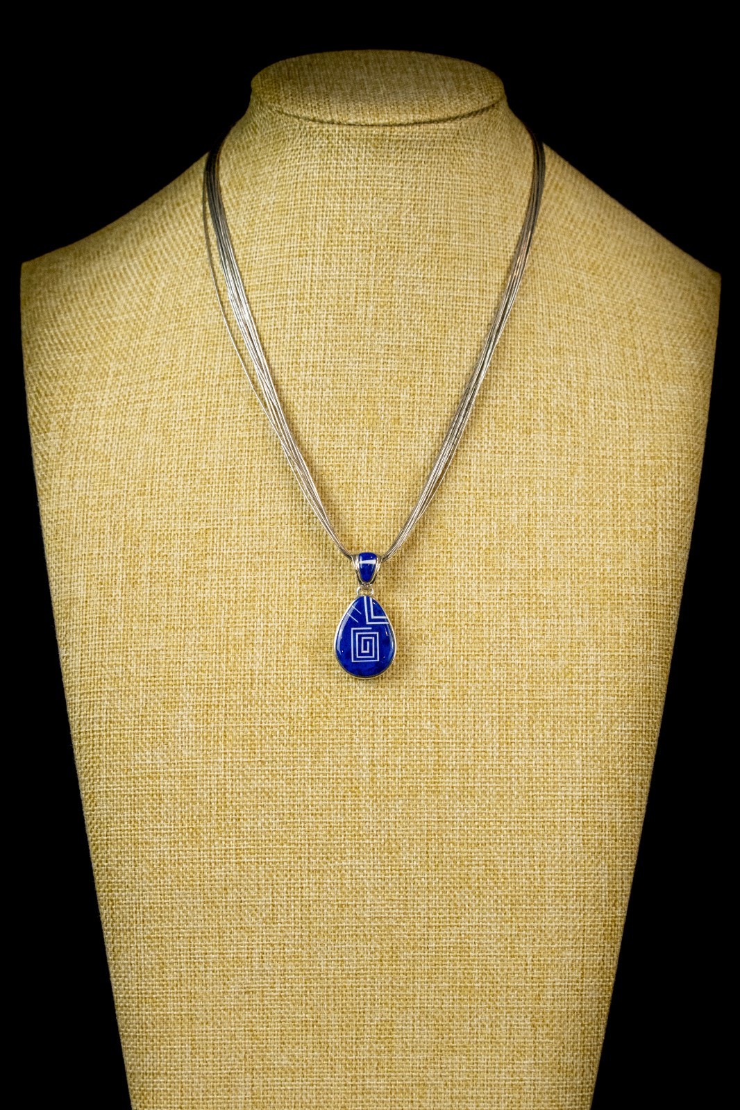 Sterling Silver Lapis Pendant/Necklace 18" Liquid Silver Signed C Begay