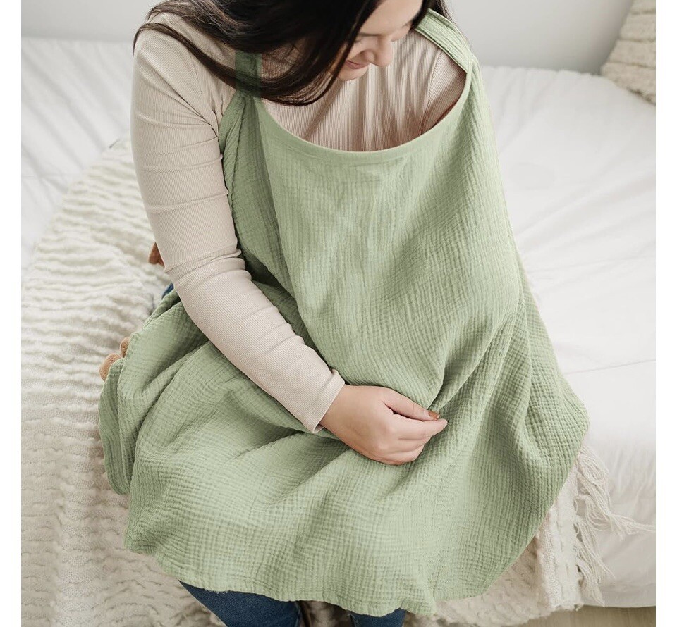 Muslin Nursing Cover for Breastfeeding, 360° Full Privacy Breathable 100% Cotton