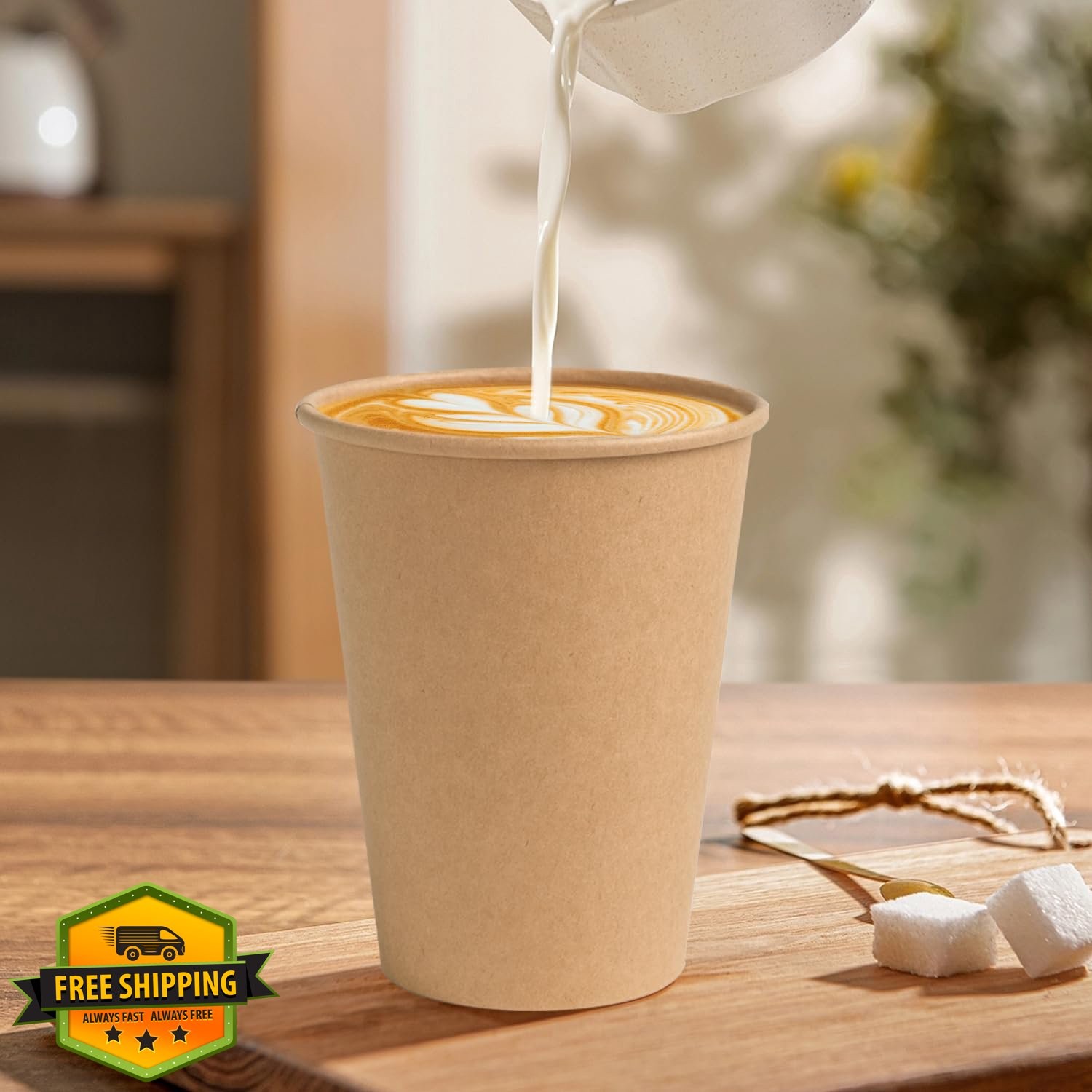 BYSNOW 300 Pack 12 oz Kraft Paper Coffee Cups Disposable Hot Cold Drink