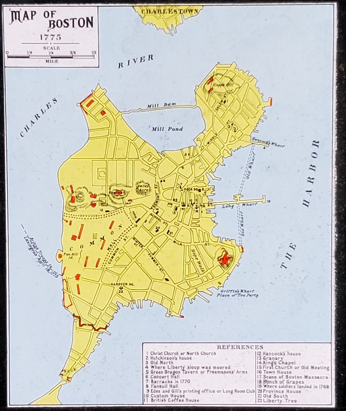 1912, Map, Plan of Boston Massachusetts About 1775, Magic Lantern Glass Slide