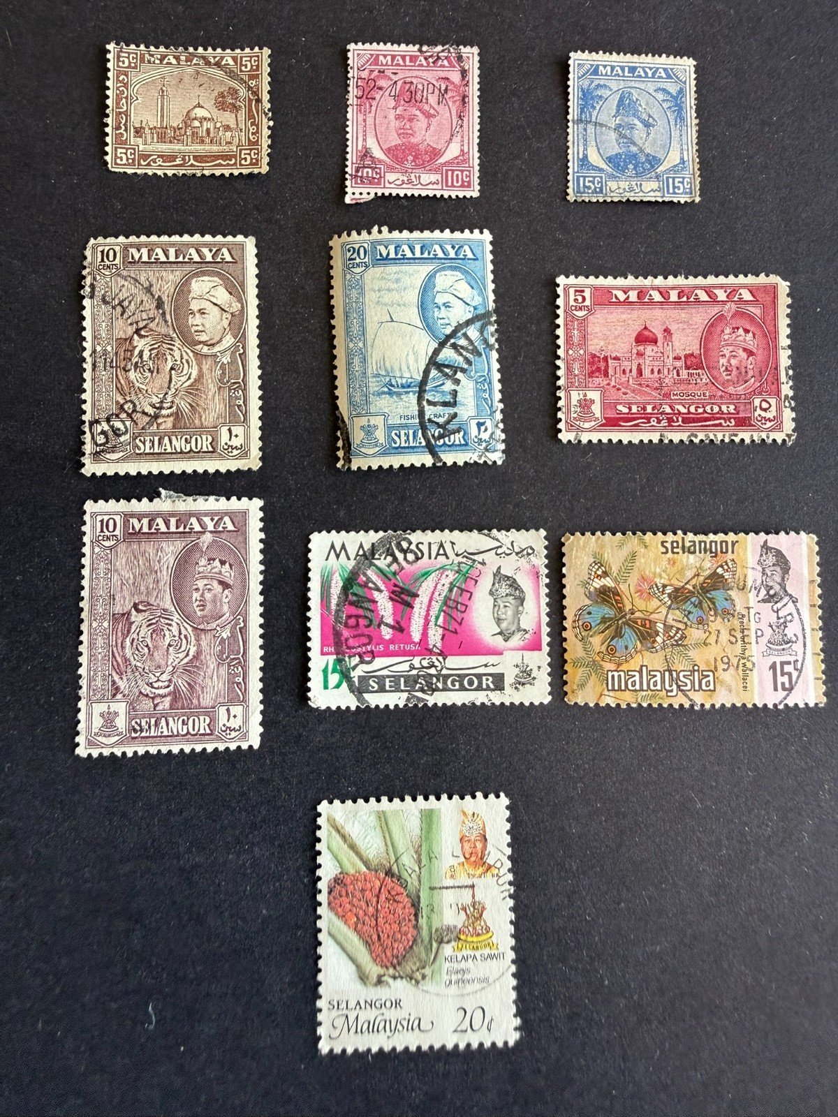 Selangor Stamps Lot Bundle (10) Used British Colony Malaysian States Malaya