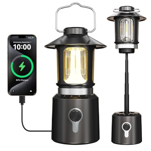 Telescopic Camping Lights Rechargeable,8000mAh Retro Classic LED Camping Brown
