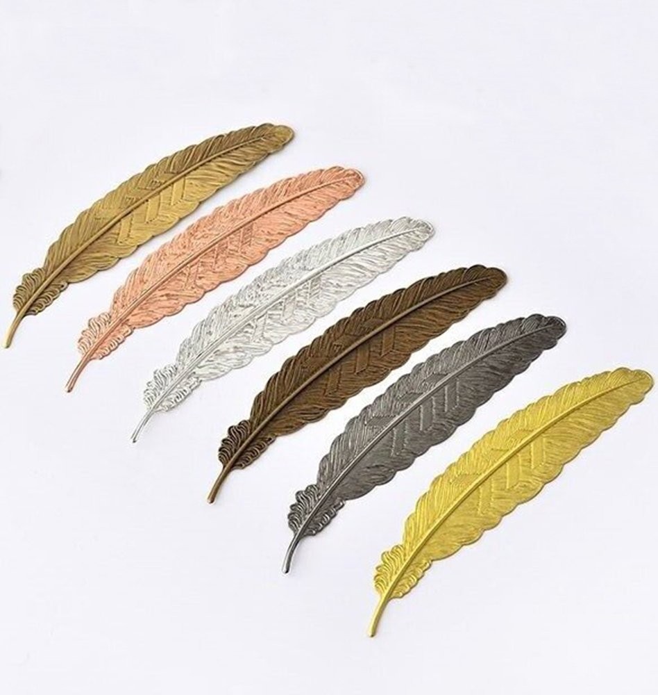EKLOEN 6pcs Different Color Vintage Feather Metal Bookmarks Book Assorted 