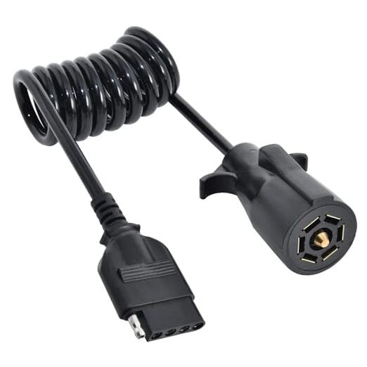  7 Way Round to 5 Way Flat Coiled Trailer Plug Adapter 7 Pin to 5 Pin Trailer 