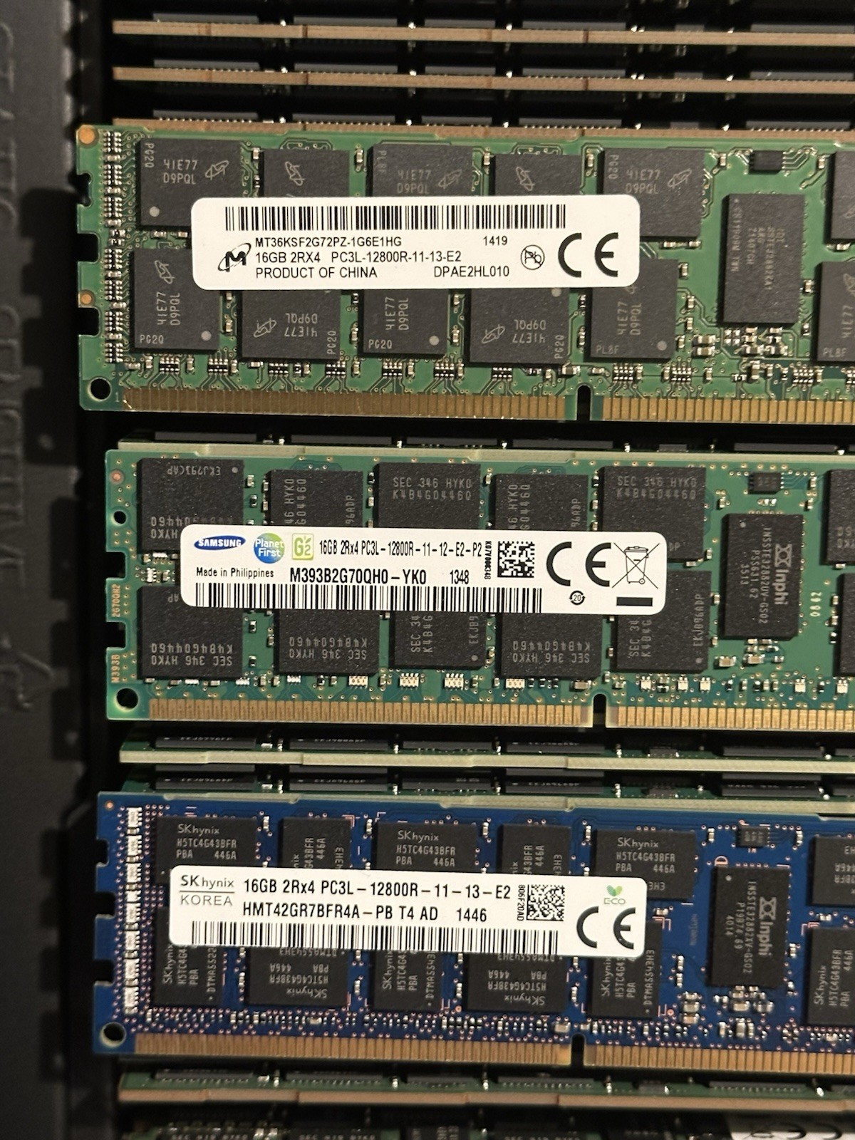 Lot of 51x 16GB DDR3 PC3-12800R ECC Server RAM Micron, Samsung, SK Hynix
