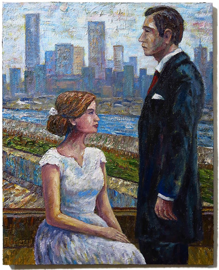 ORIGINAL 30x24" OIL█PAINTING VINTAGE REALISM█ART SIGNED MAN LOVE MARRIAGE FORMAL