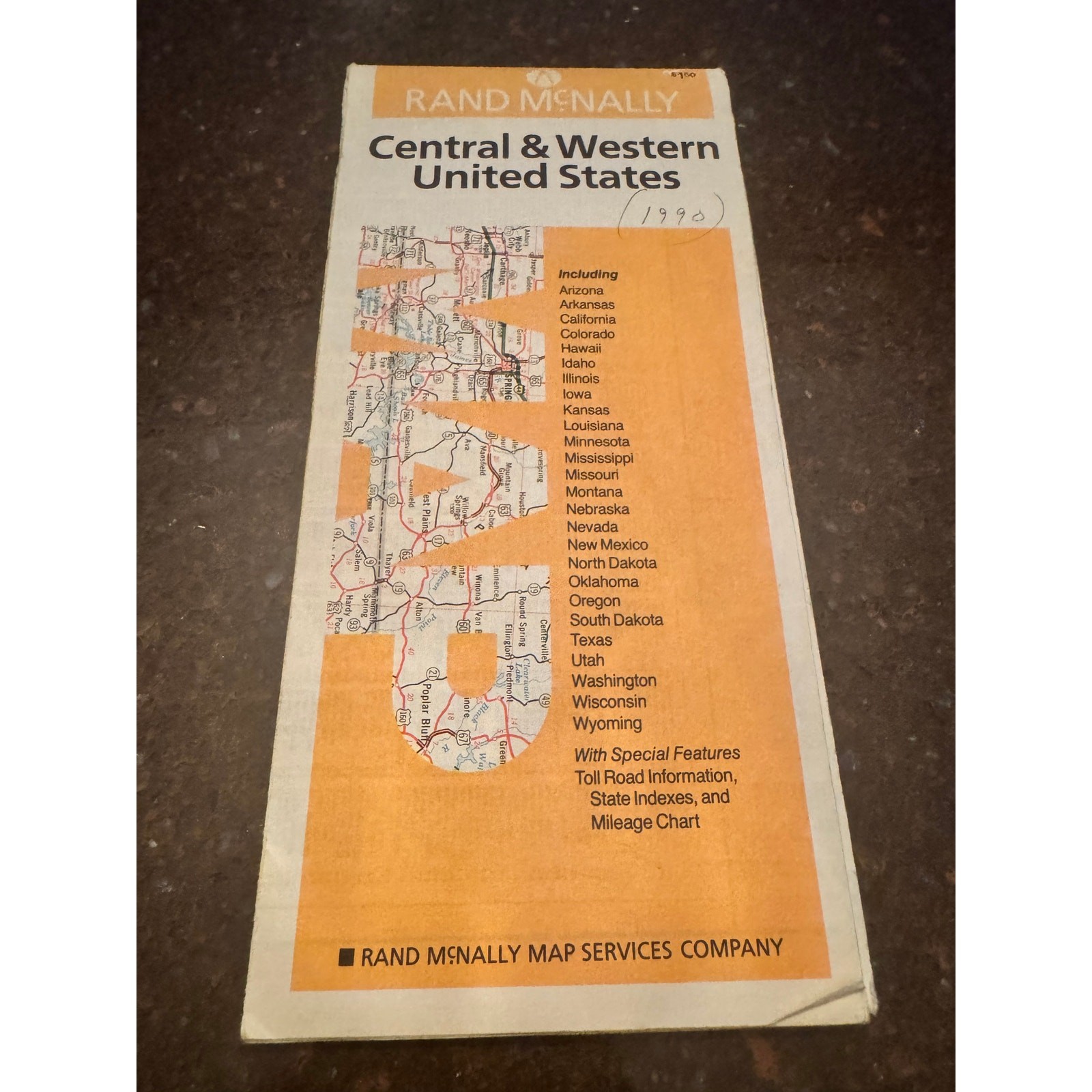 CENTRAL & WESTERN USA MAP (Rand McNally) Including Hawaii & Honolulu
