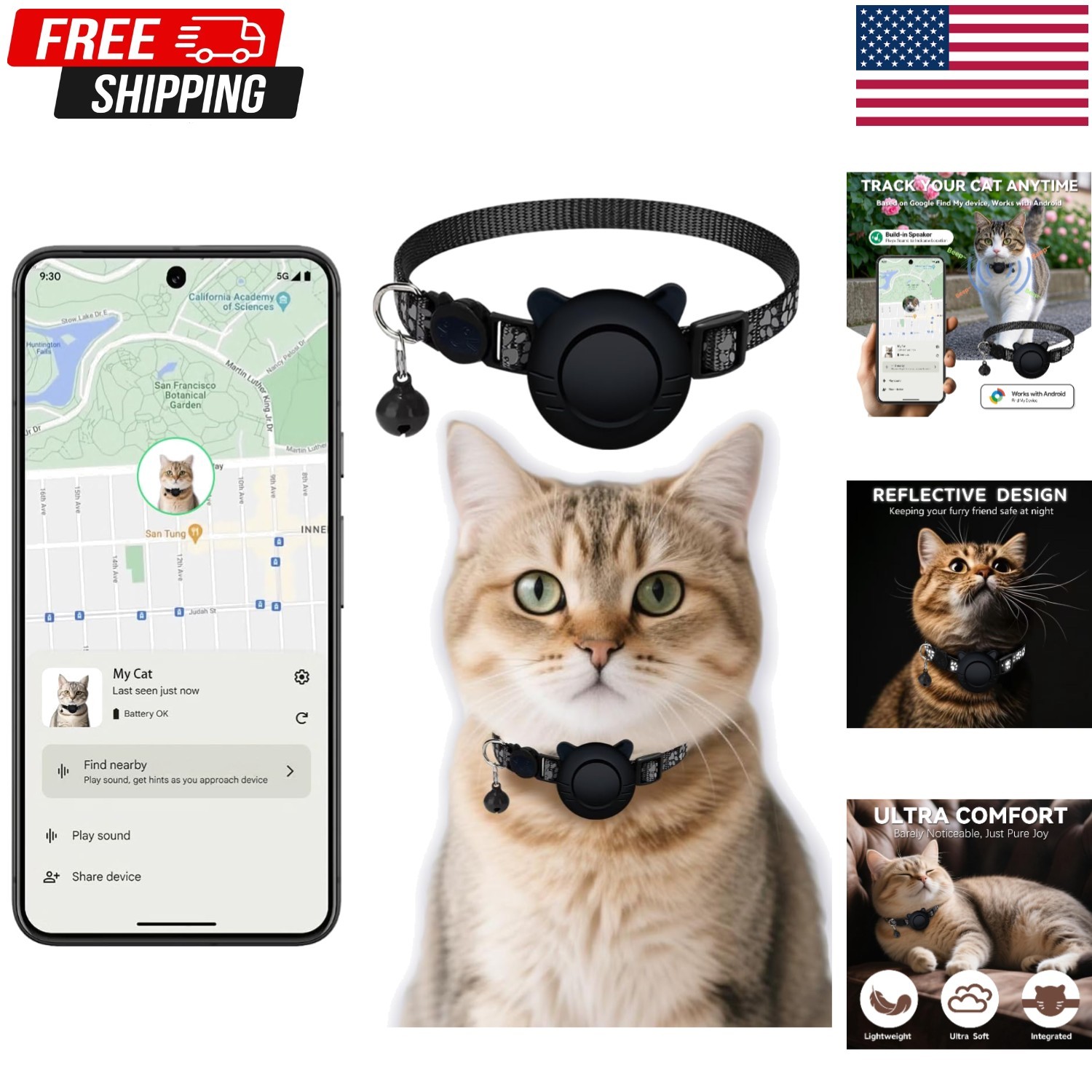 Cat Tracker Android Collar GPS Pet Tracking Tag Cats Android Airtag Alternative