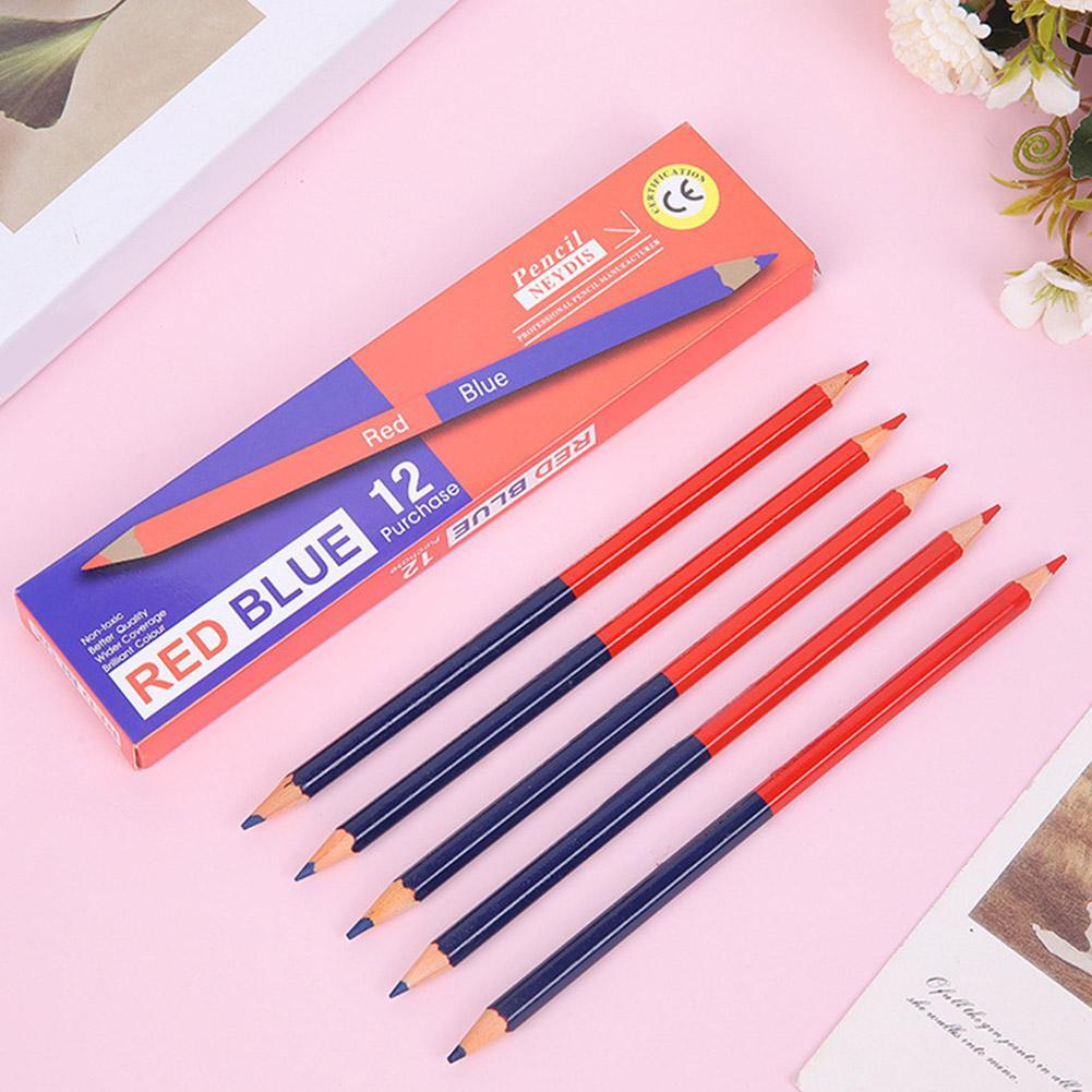 12pcs Red Blue 2-heads Pencils for Drawing, Writing, Woodworking Unerasabl PLM