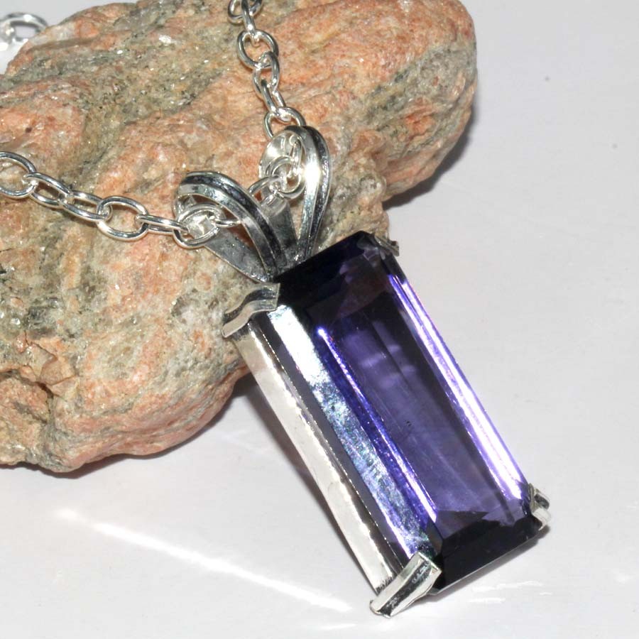 925 Silver Plated Exclusive Amethyst Square Necklace Jewelry Size 18" MJ