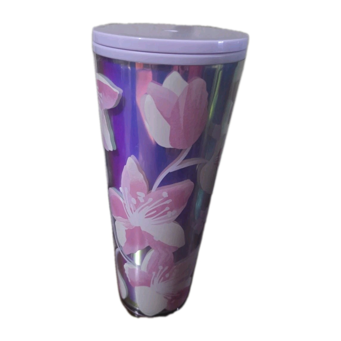 Starbucks 24oz Venti Tumbler Iridescent Purple Floral Cherry Blossom Cold Cup