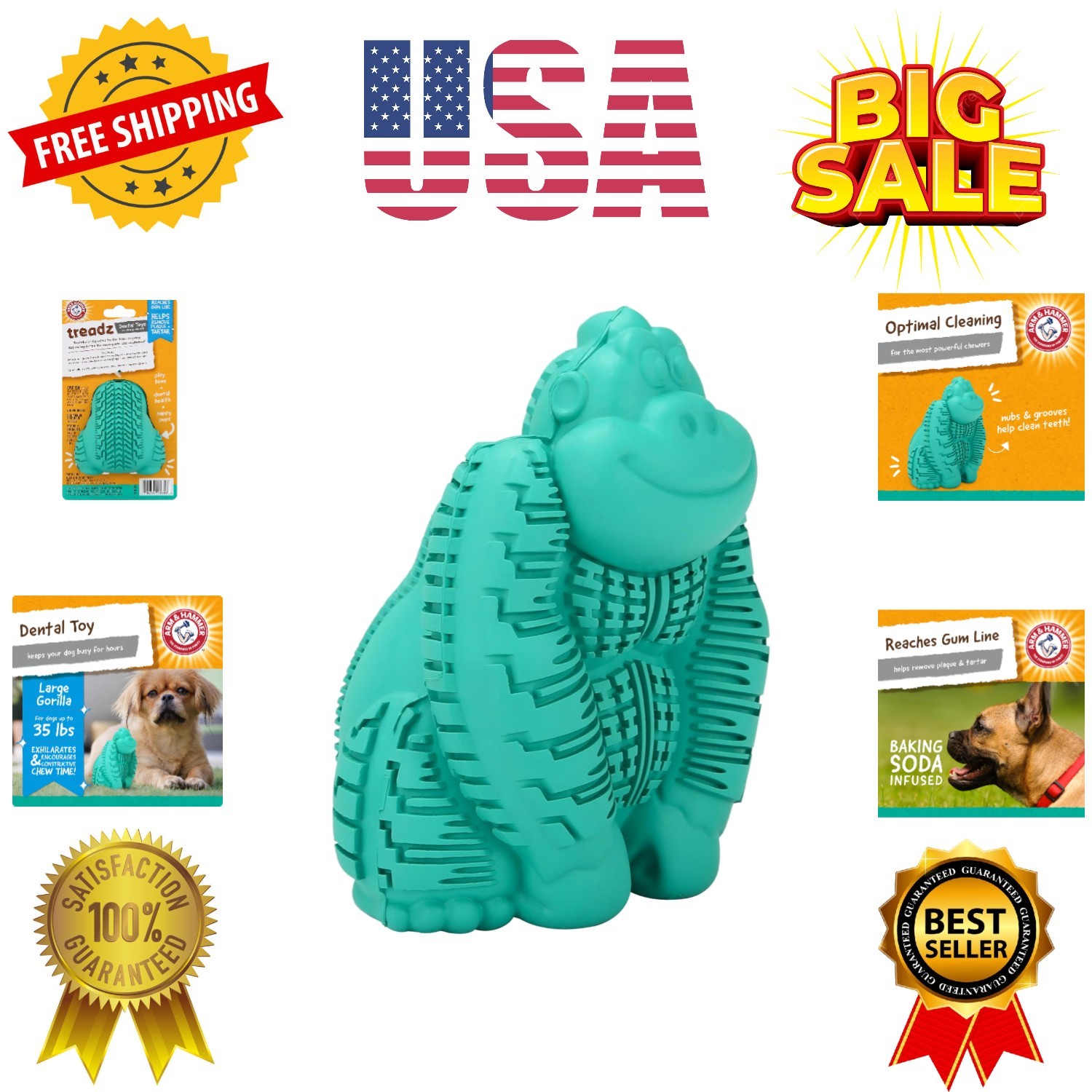 for Pets Super Treadz Gorilla Dental Chew Toy for Dogs - Dog Dental Toys Redu...