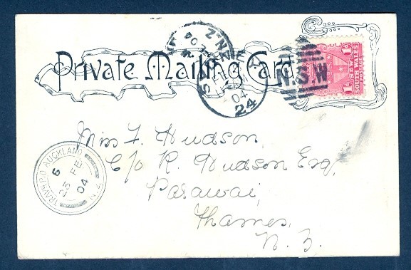 NEW SOUTH WALES 1904 PPC TPO AUCKLAND NZ CDS
