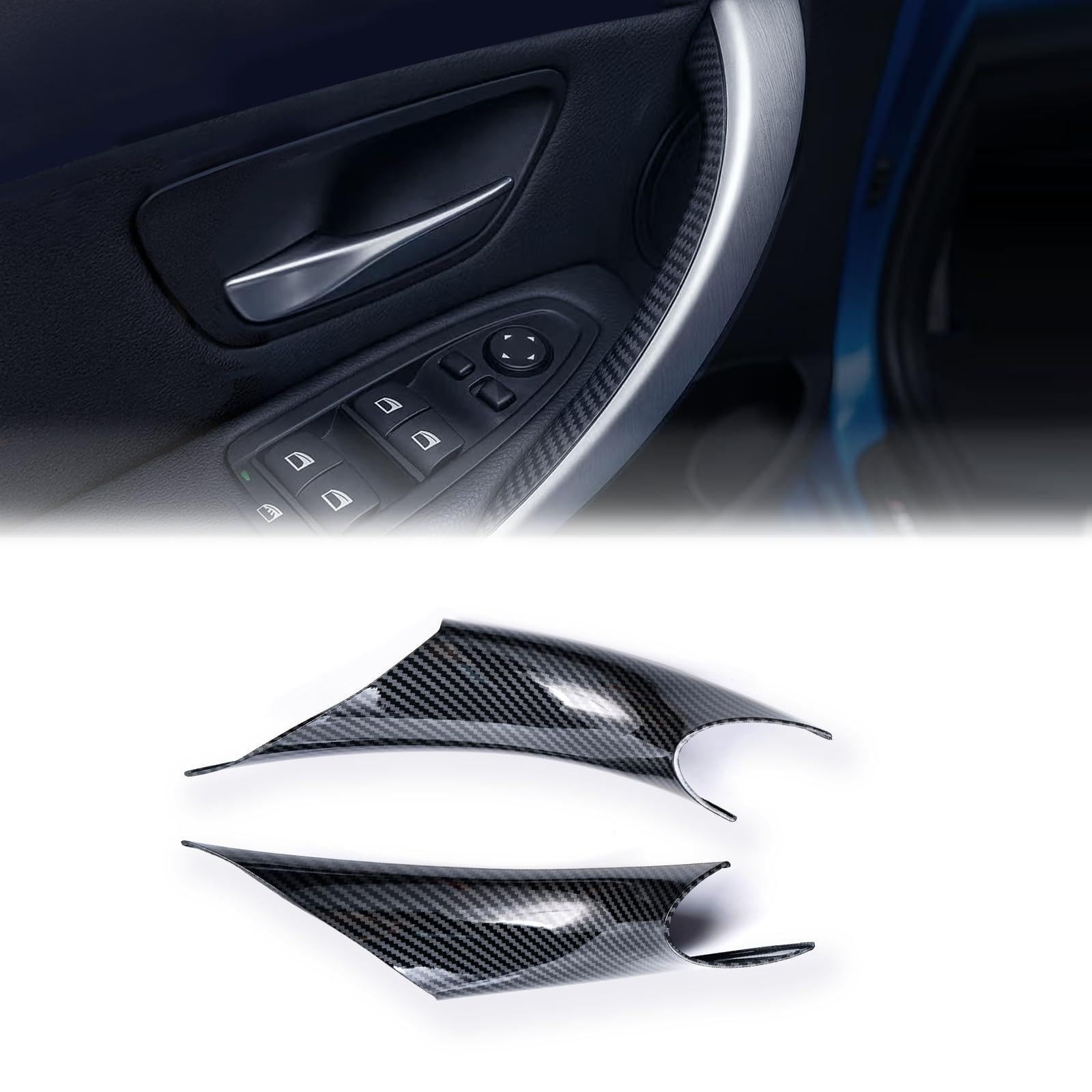 iCarPro Inner Sticky Door Pull Handle Melting Cover 2-Piece Set, Carbon Fiber 