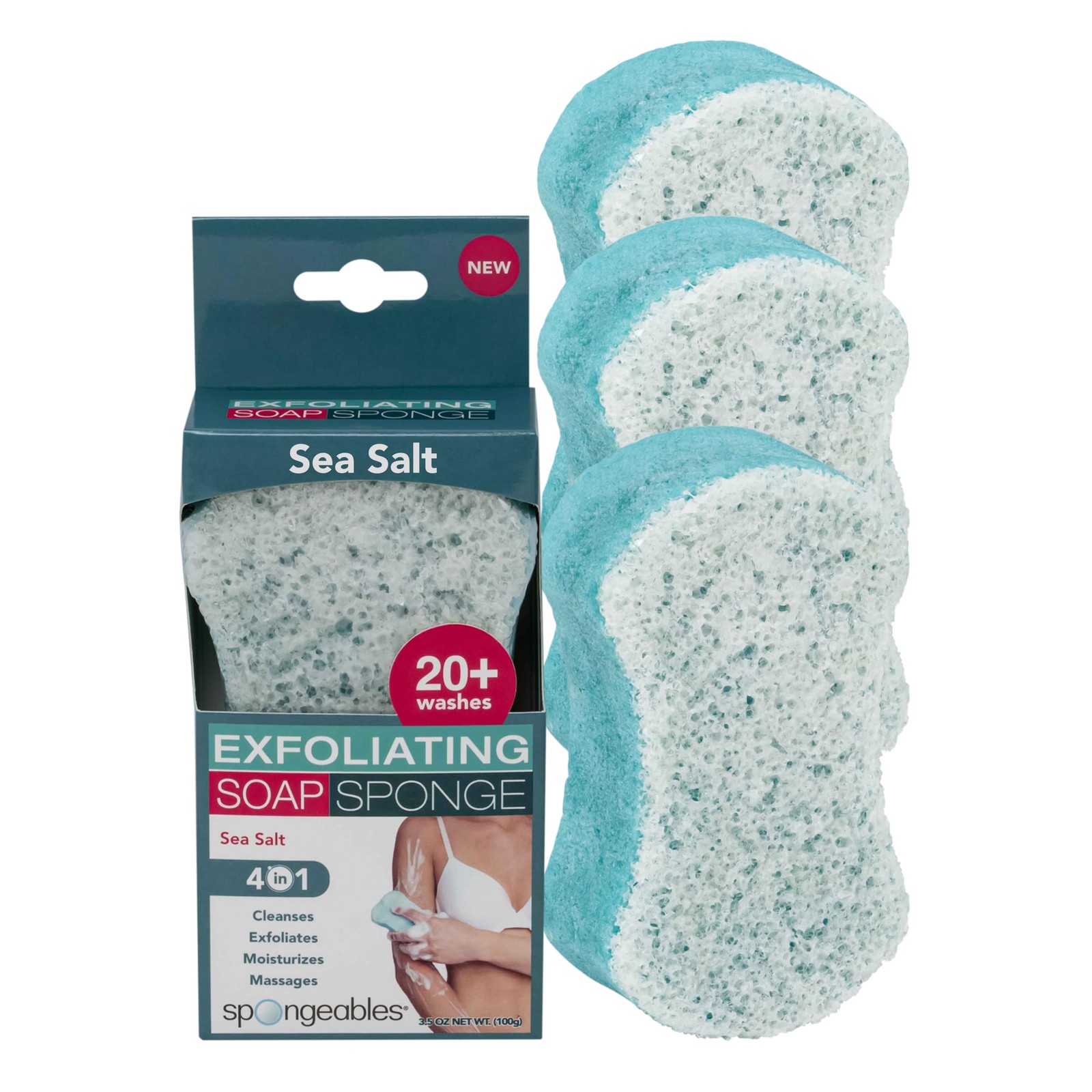 Body Wash in a 20+ Wash Sponge, Sea Salt, 3 Count
