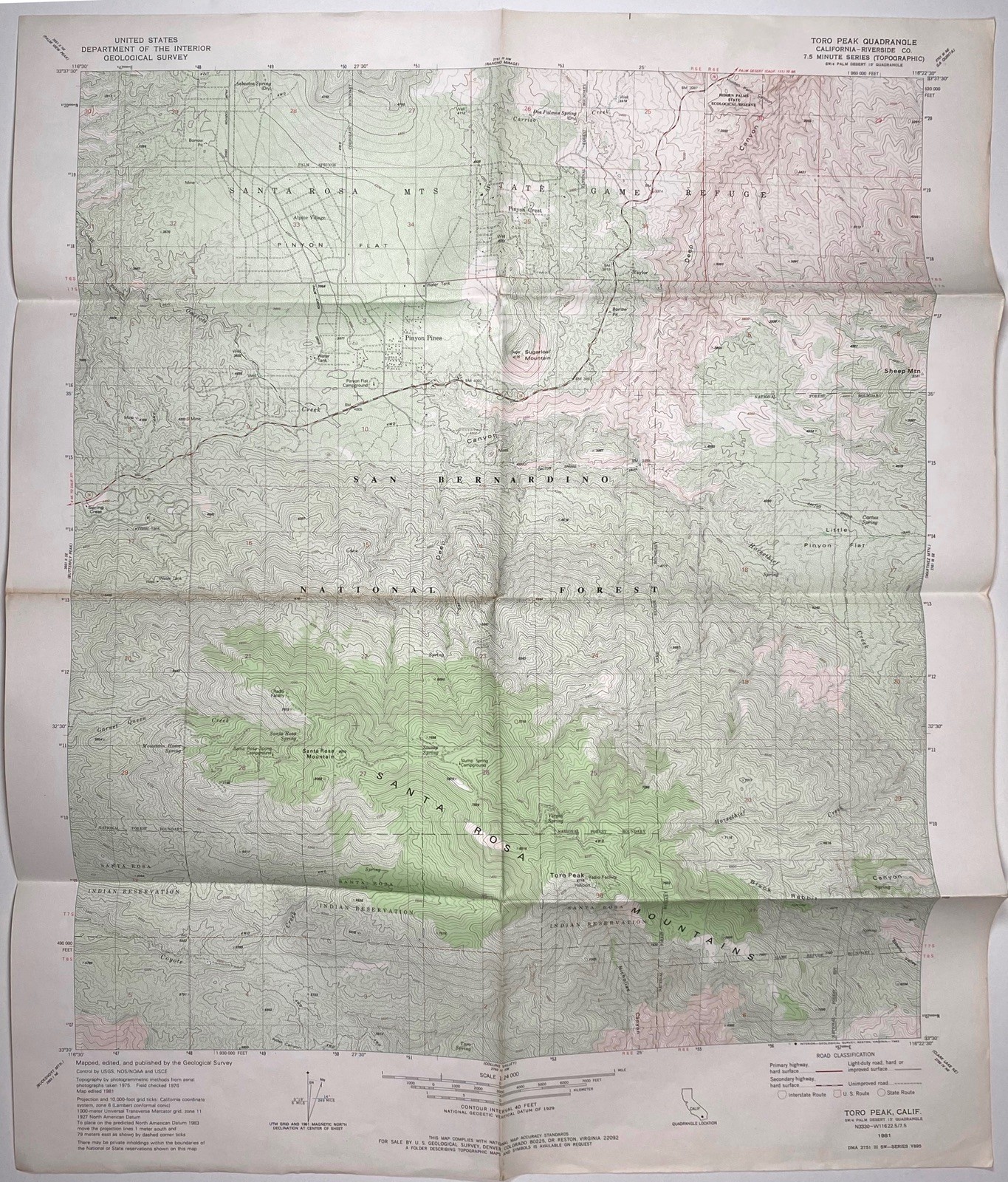 Toro Peak - Riverside California • 1981  Geological Topographic Map