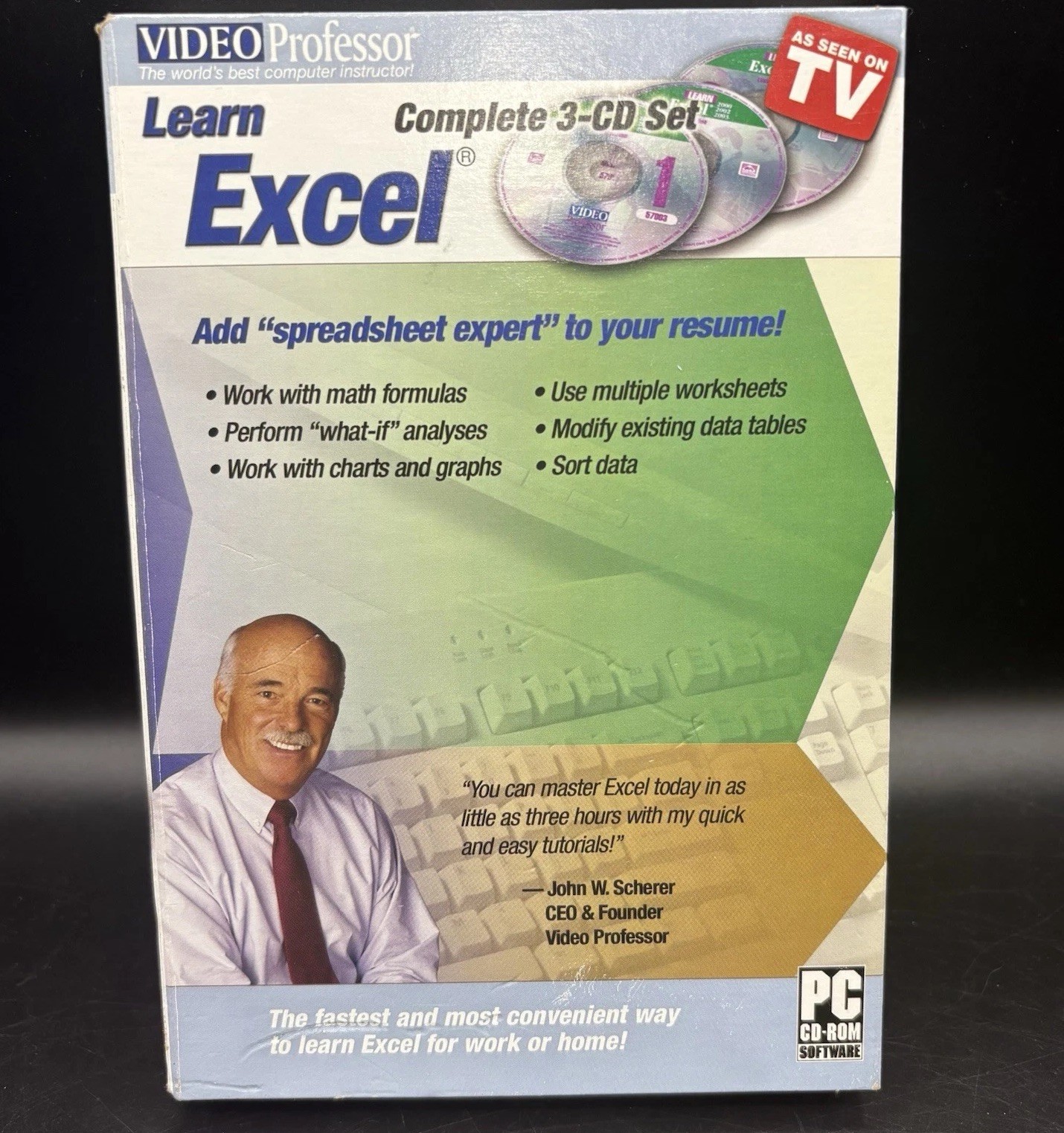 Video Professor Learn Excel 3-CD Set [PC CD-ROM] Software Education Learning VTG