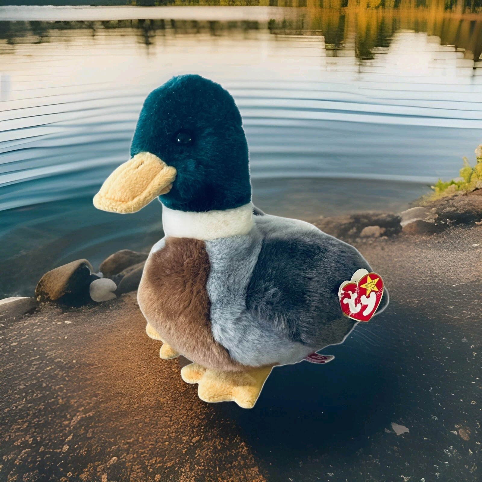 Vtg NWT Mallard Duck Plush TY Beanie Stuffed Animal Buddy Jake 10"H x 12"L