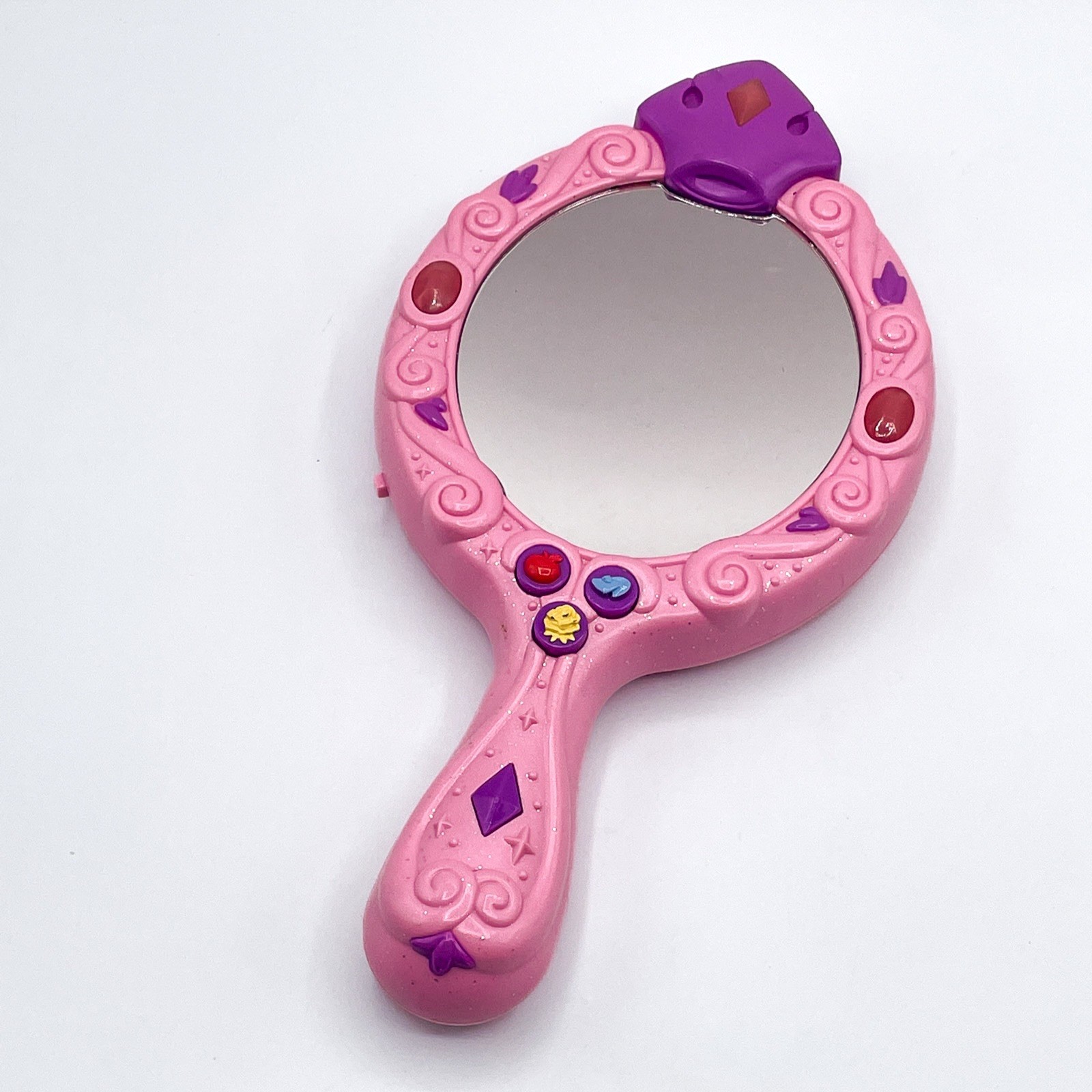 Vintage Disney Princess Magic Mirror Talking Lights Pink Purple Thinking Toy 10”