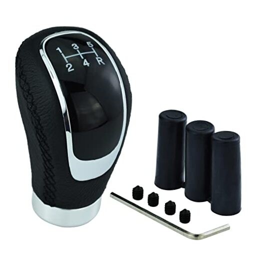 5 Speed Car Shifter Knob PU Leather Gear Lever Handle Car Black Stitchs
