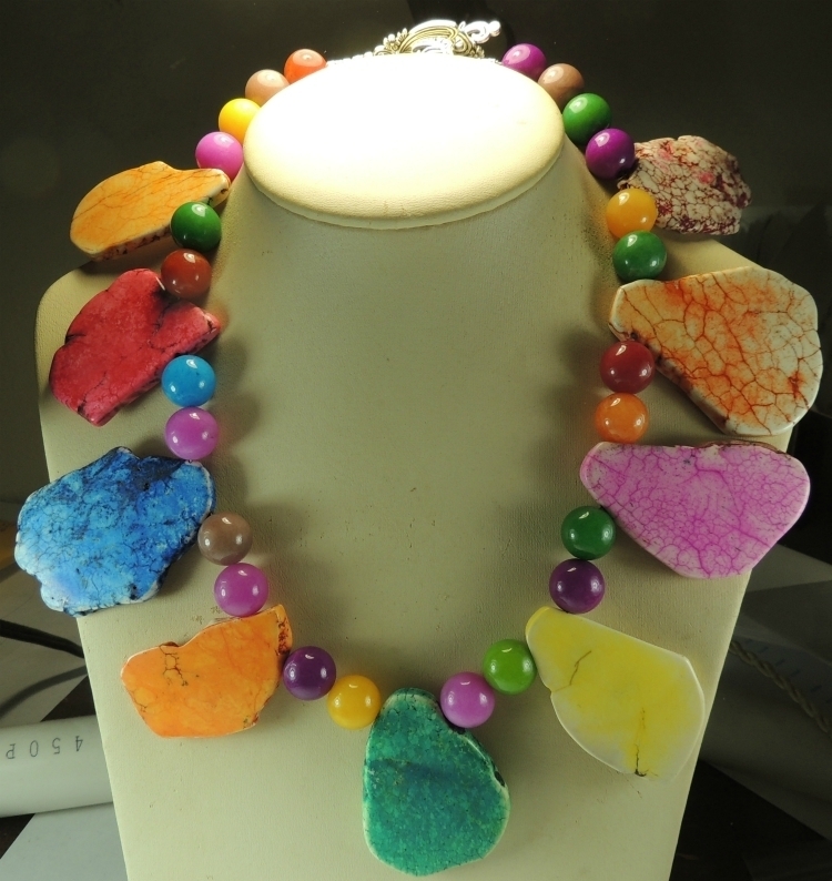 Statement Bold Rainbow Agate Slabs  Rainbow Jade Handmade Necklace  Earrings Set