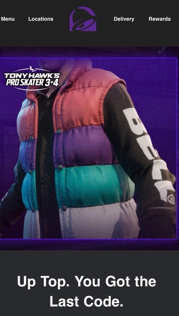 Tony Hawk's Pro Skater 3 4 Taco Bell Hoodie Code