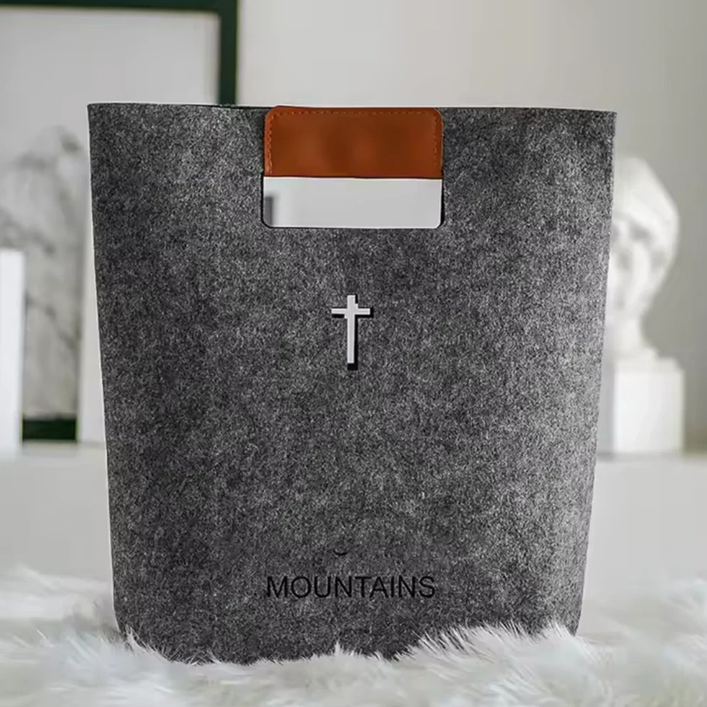 Black Felt Bible Bag Carrying Case Tote Hollow Cross Church Cover Gift