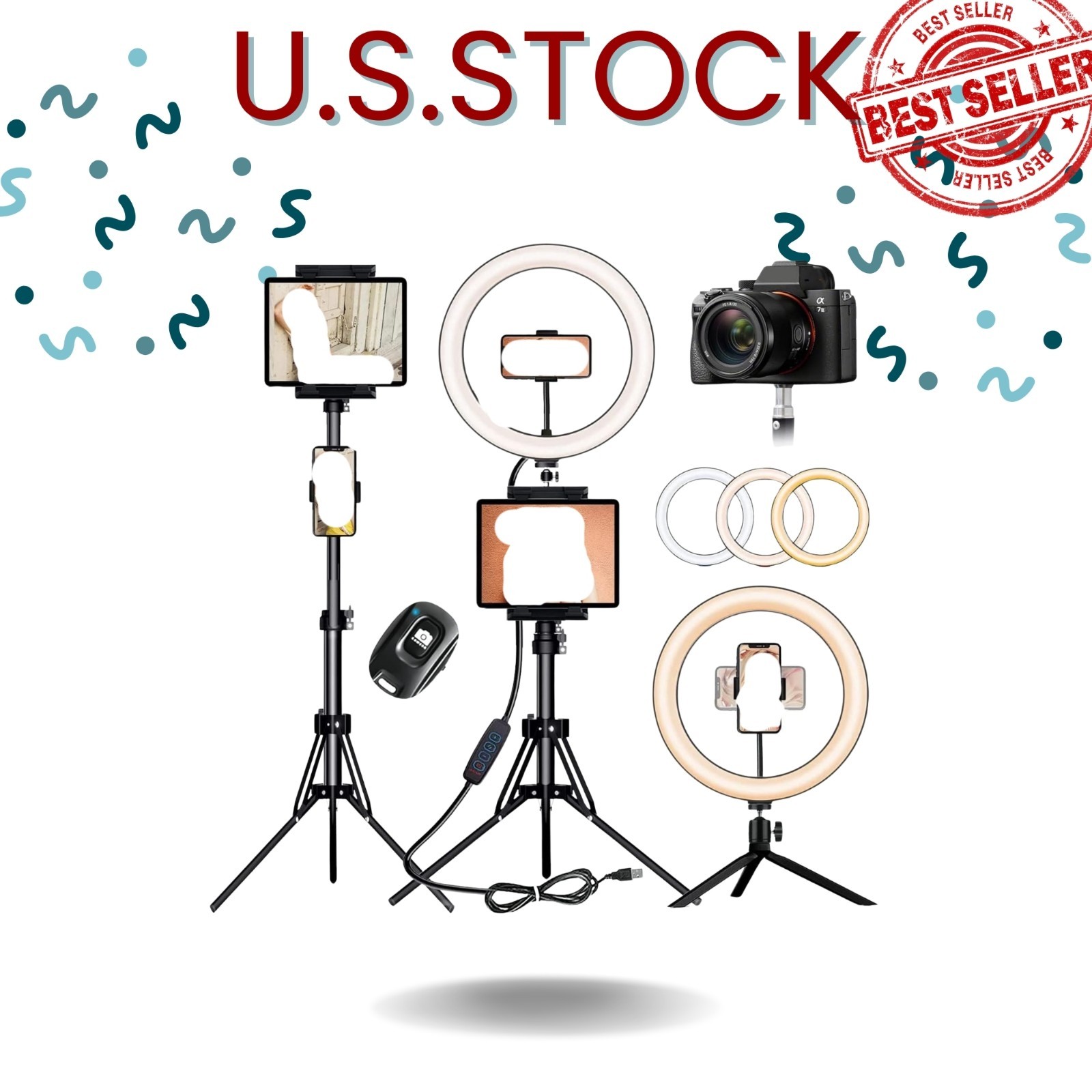 12in Selfie Ring Light Tripod 72in Stand 4 Phone Tablet Holders